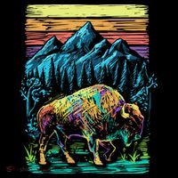 Bison Illustration Kids Long Sleeve Shirt thumb 2
