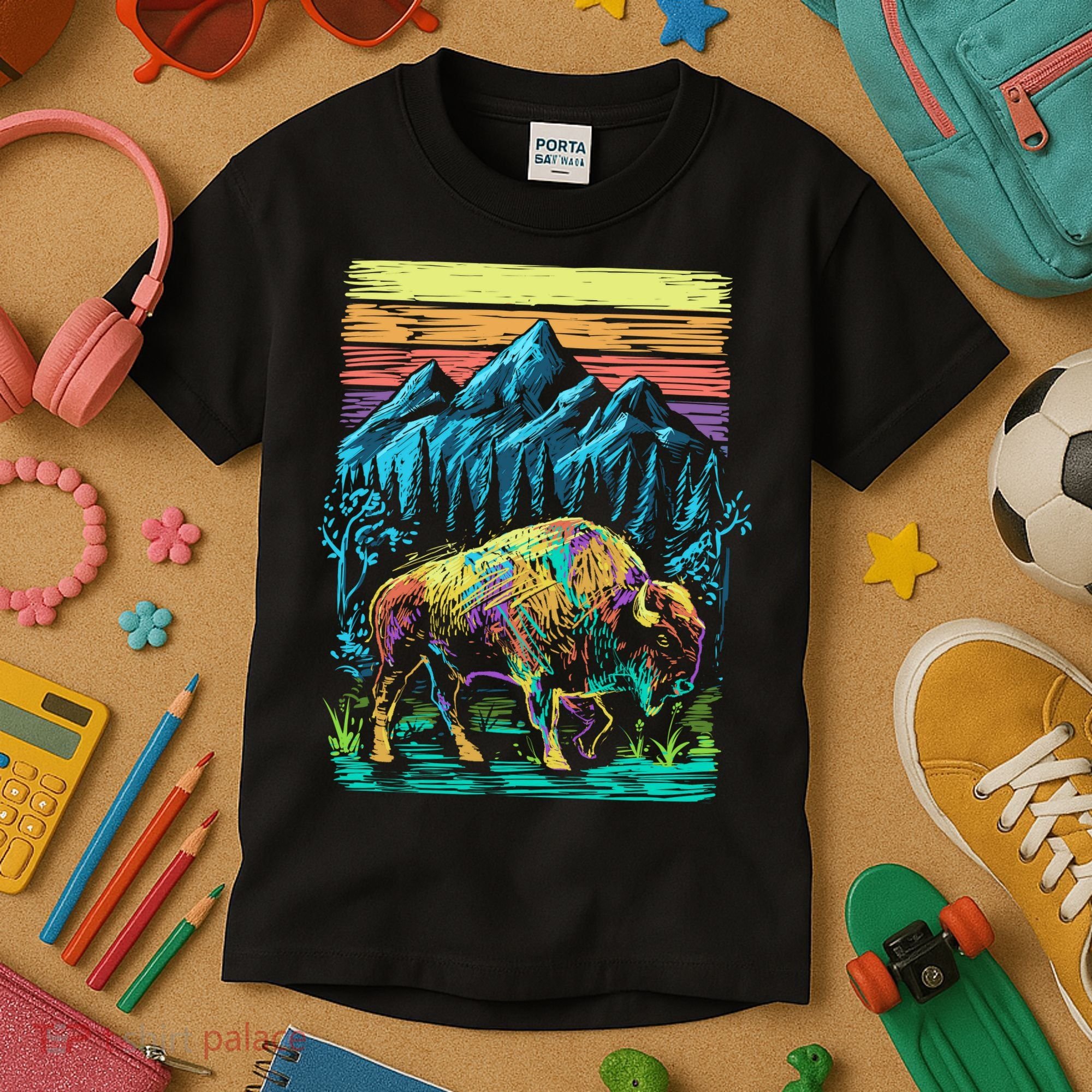 Bison Illustration Kids T-Shirt