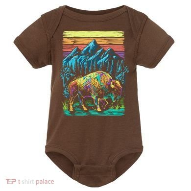 Bison Illustration Baby Bodysuit