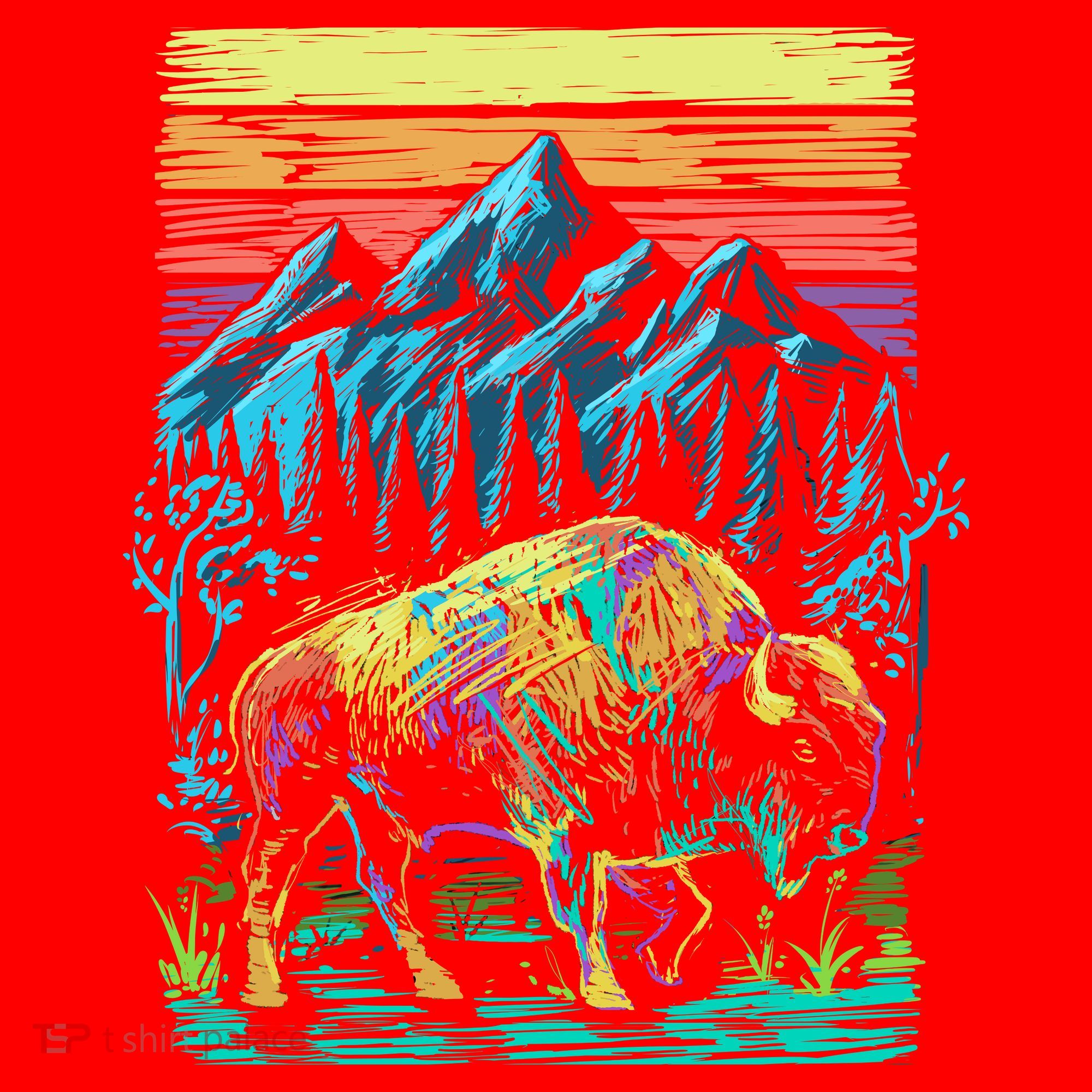 Bison Illustration Santa Hat