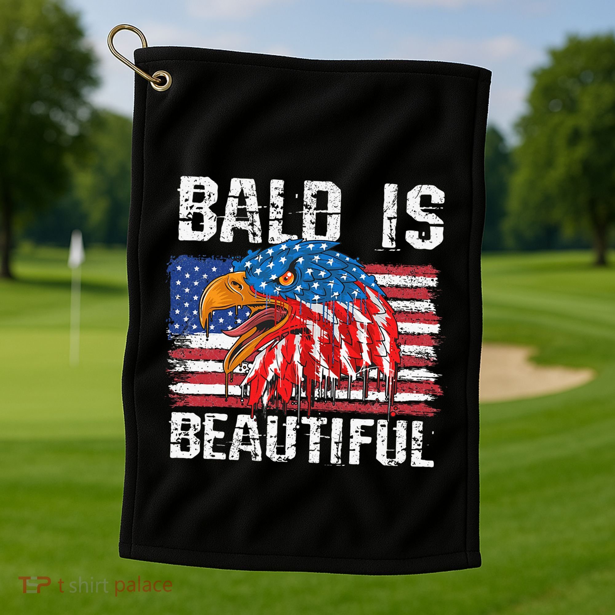Bald Is Beautiful 4th Of July Independence Day Bald Eagle Golf Towel