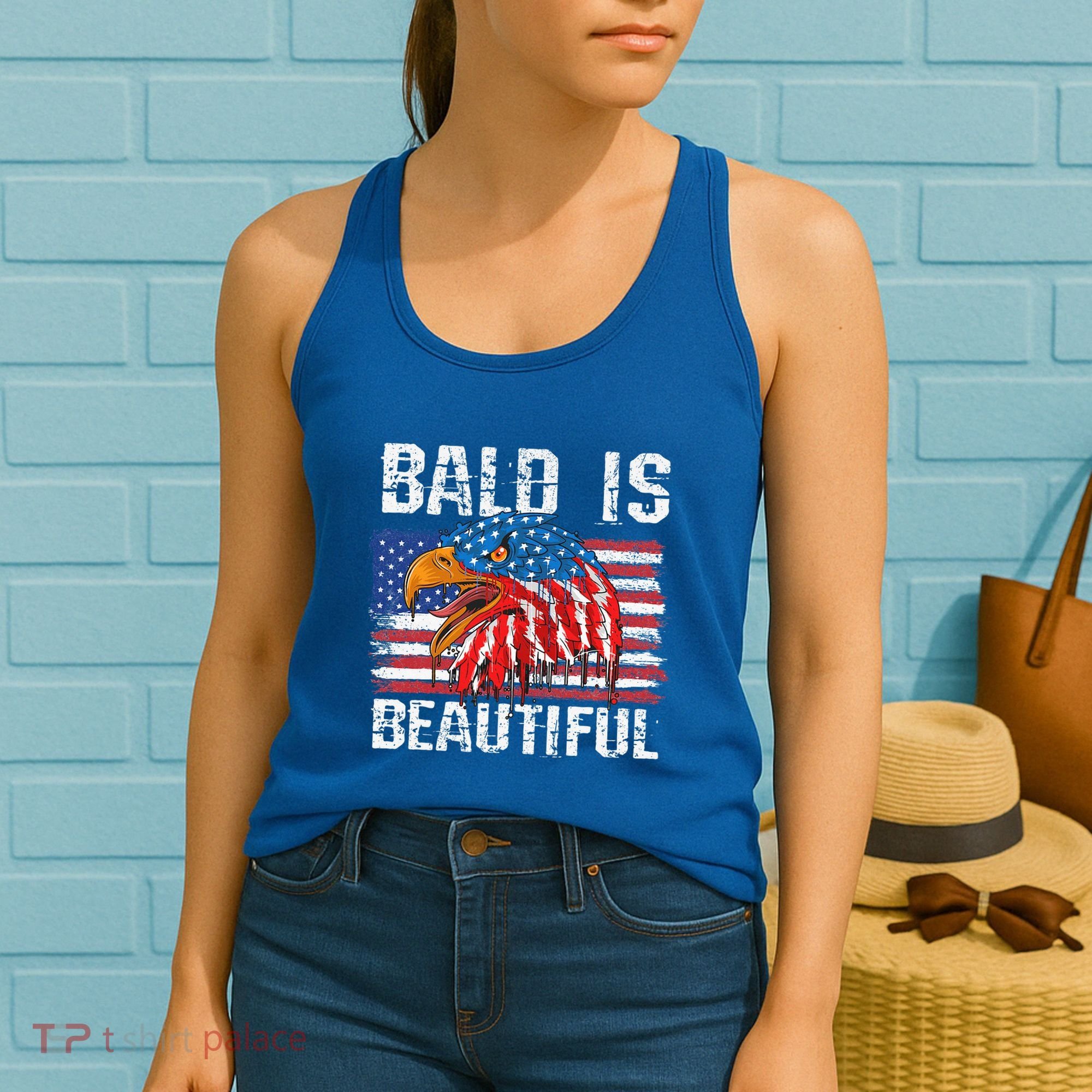 Bald Is Beautiful 4th Of July Independence Day Bald Eagle Women's Tank Top