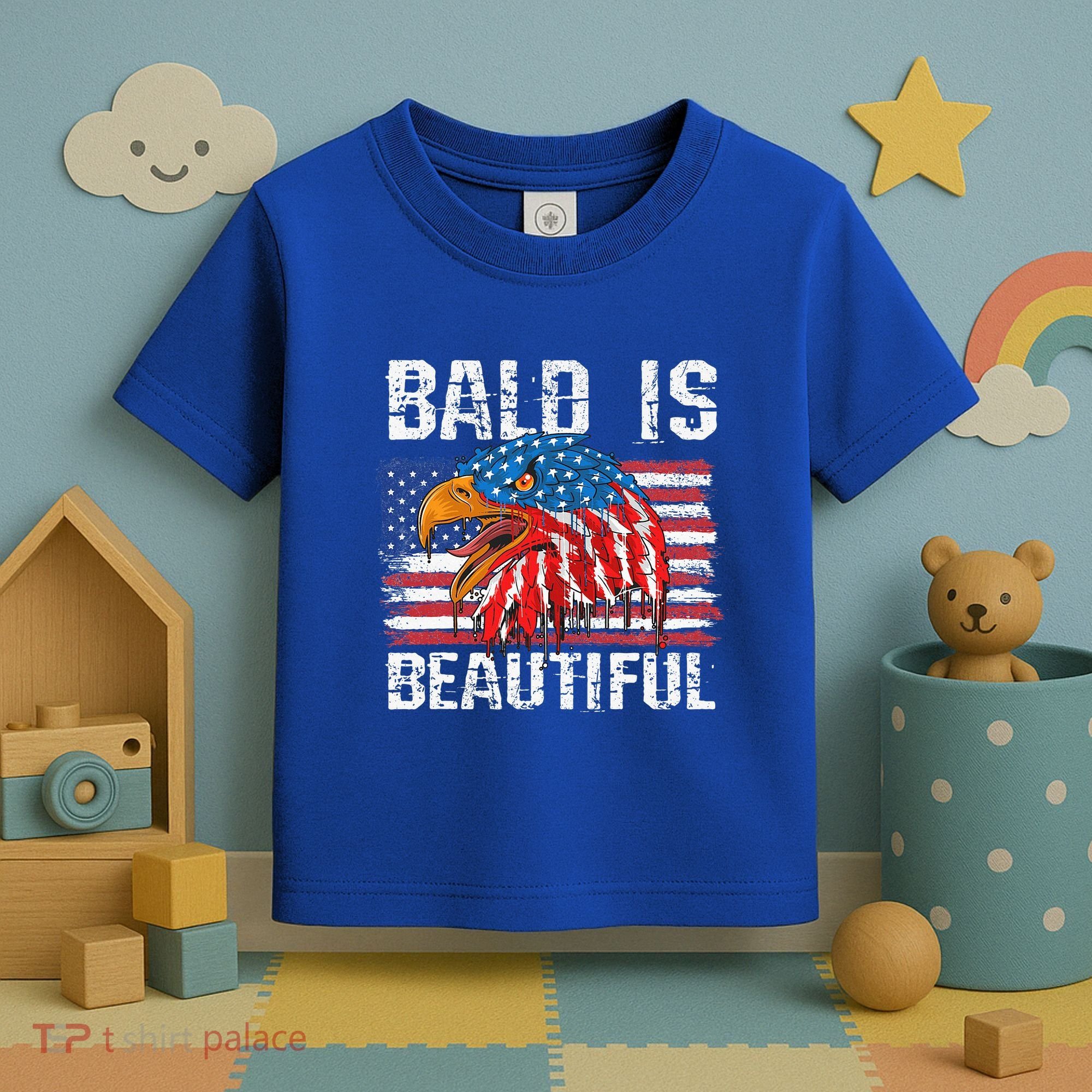 Bald Is Beautiful 4th Of July Independence Day Bald Eagle Toddler T-Shirt