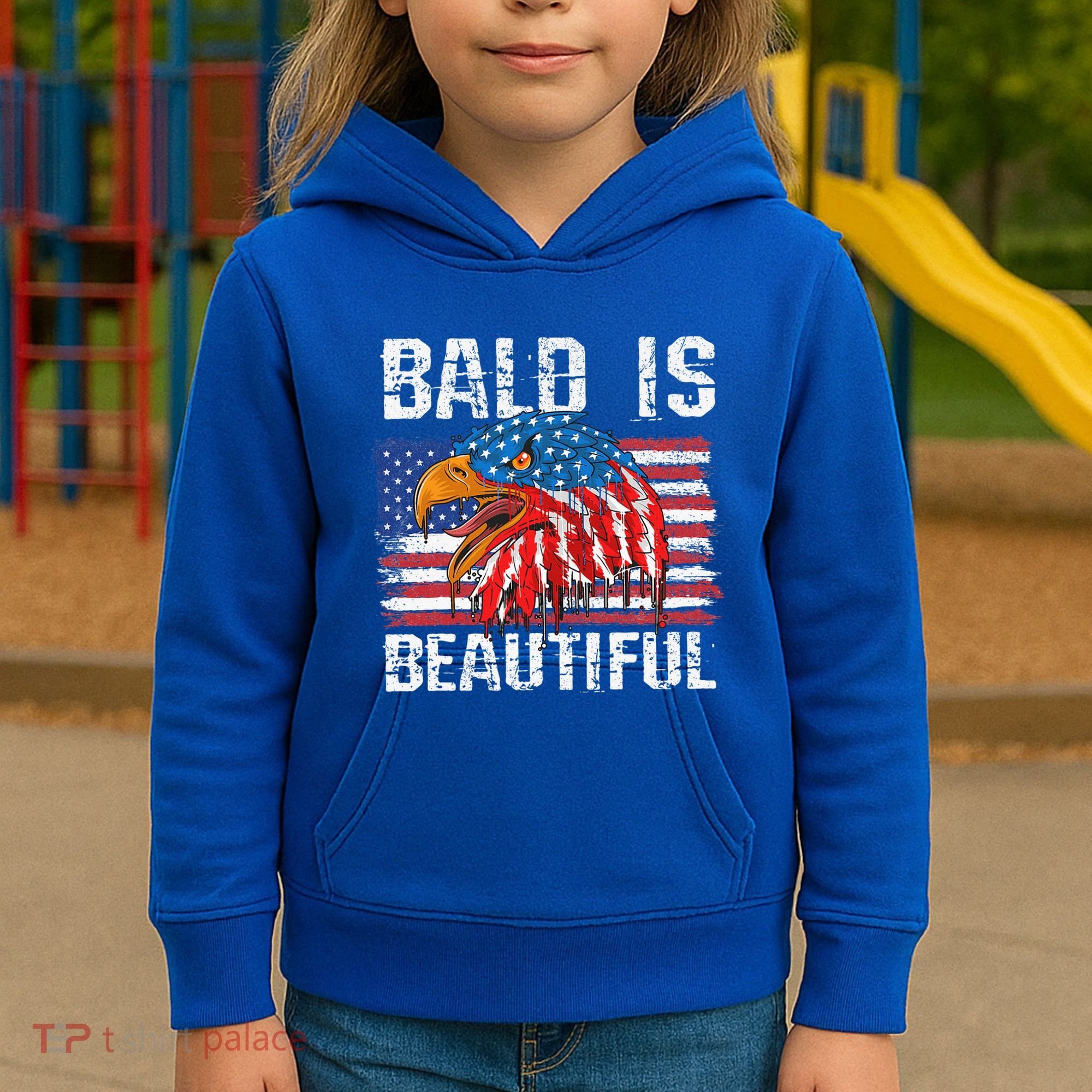 Bald Is Beautiful 4th Of July Independence Day Bald Eagle Kids Hoodie