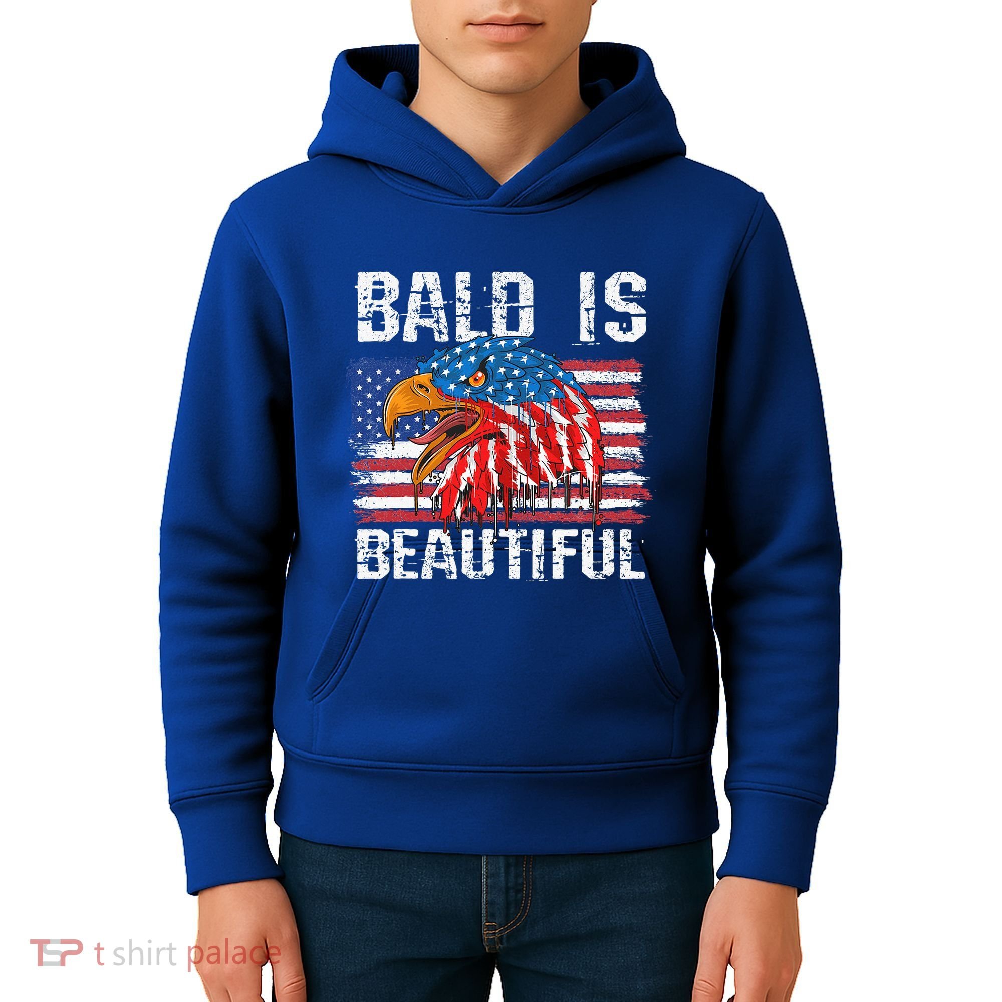 Bald Is Beautiful 4th Of July Independence Day Bald Eagle Kids Hoodie