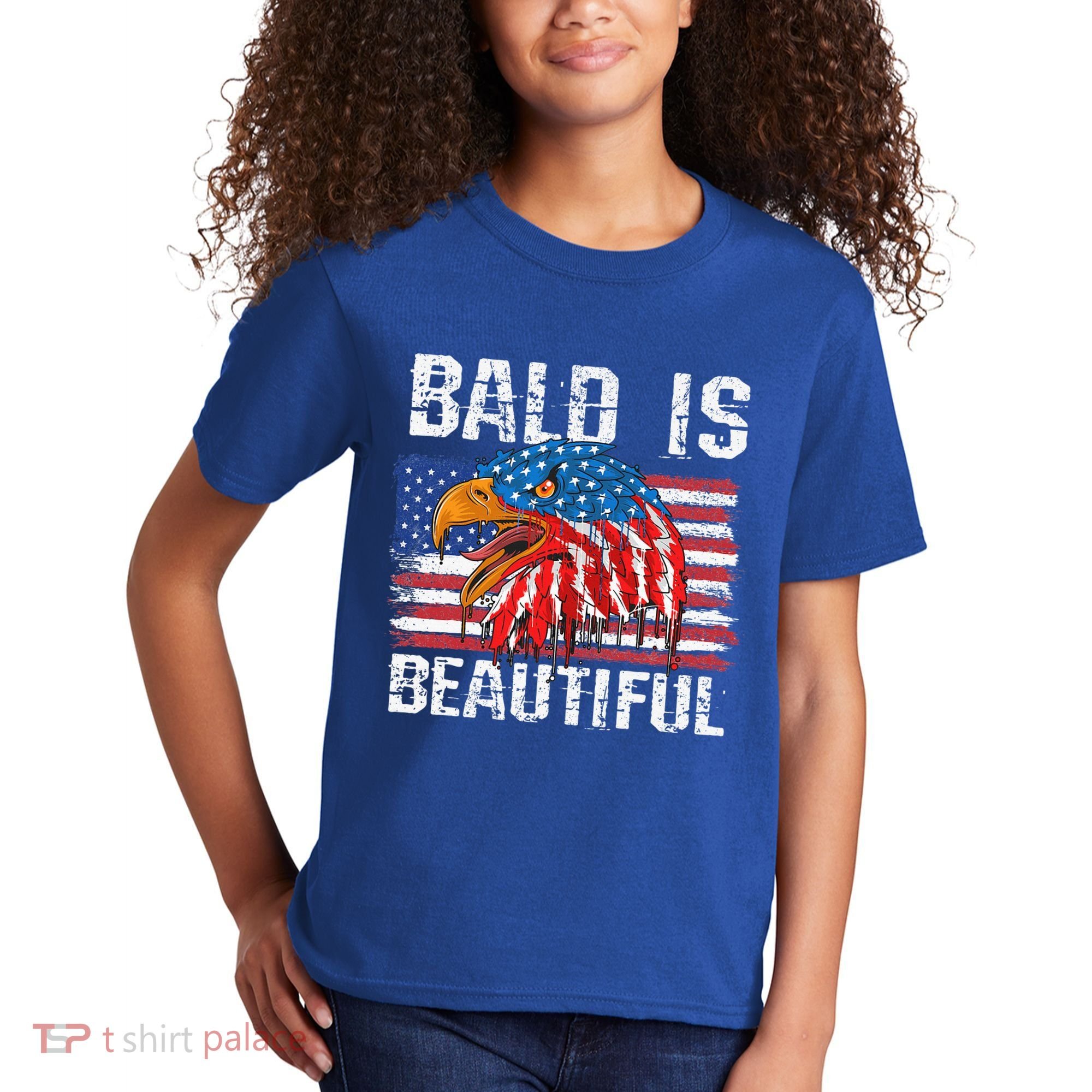 Bald Is Beautiful 4th Of July Independence Day Bald Eagle Kids T-Shirt