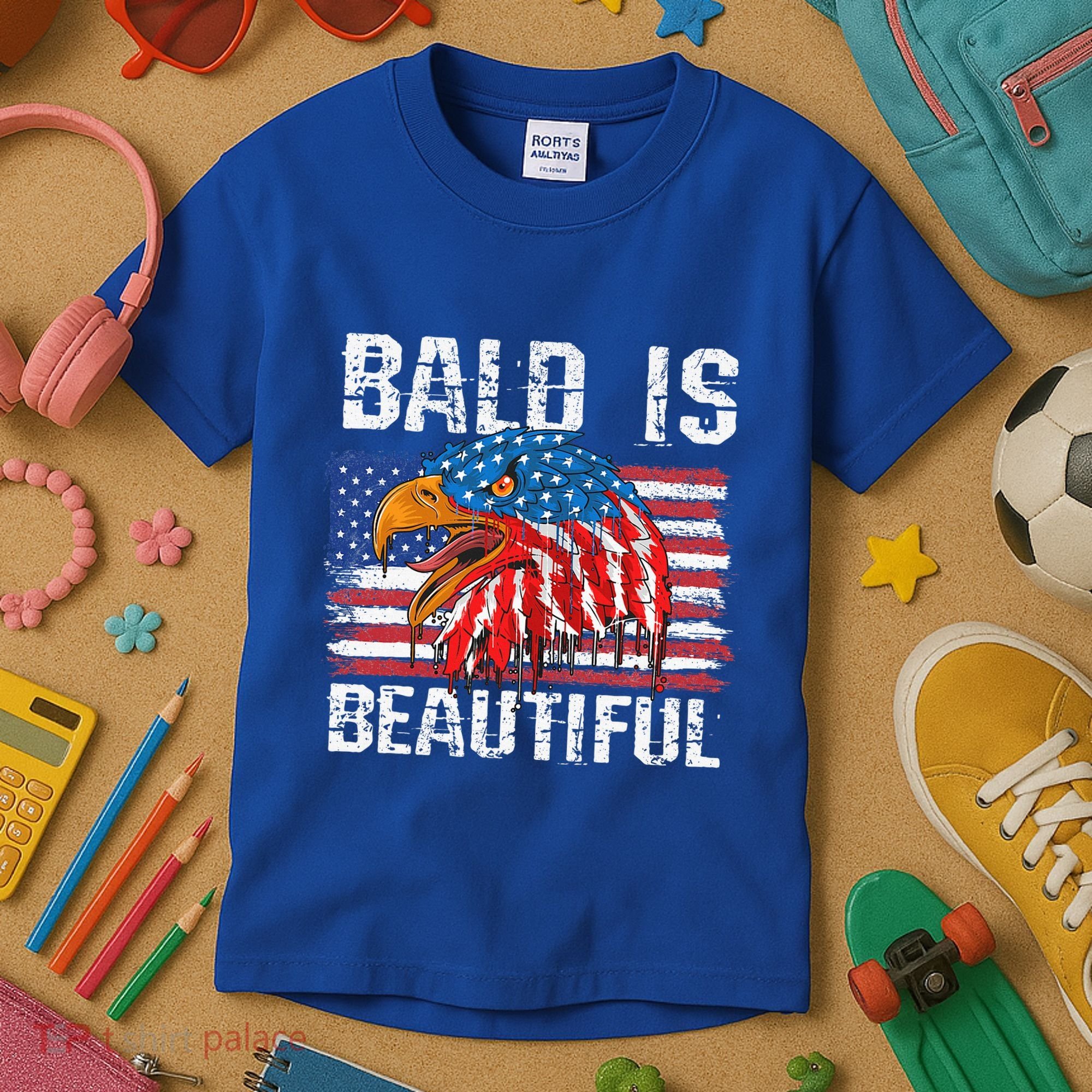 Bald Is Beautiful 4th Of July Independence Day Bald Eagle Kids T-Shirt