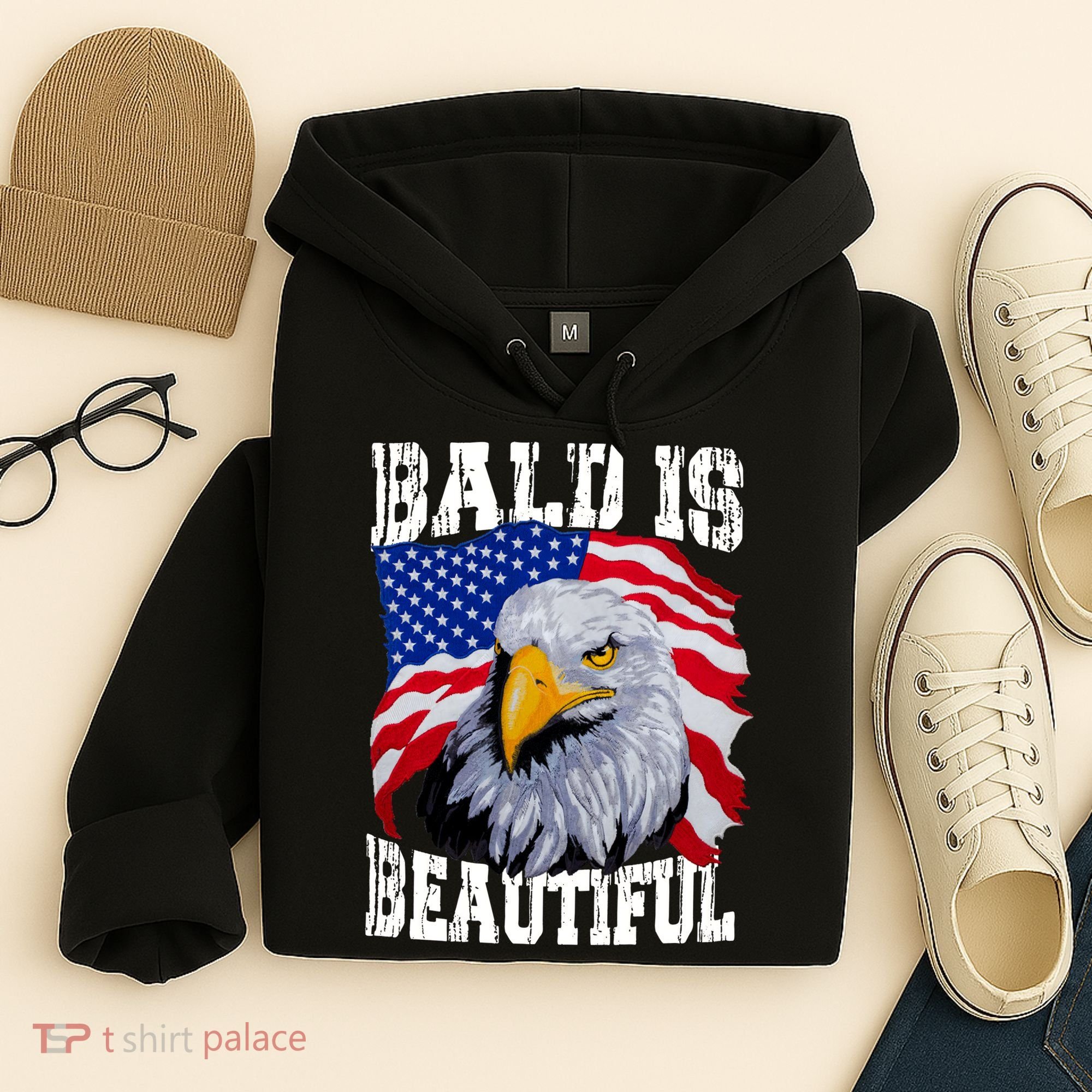 Bald Is Beautiful 4th Of July Independence Day Bald Eagle Hoodie