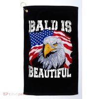 Bald Is Beautiful 4th Of July Independence Day Bald Eagle Golf Towel thumb 0
