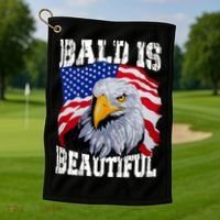 Bald Is Beautiful 4th Of July Independence Day Bald Eagle Golf Towel thumb 1
