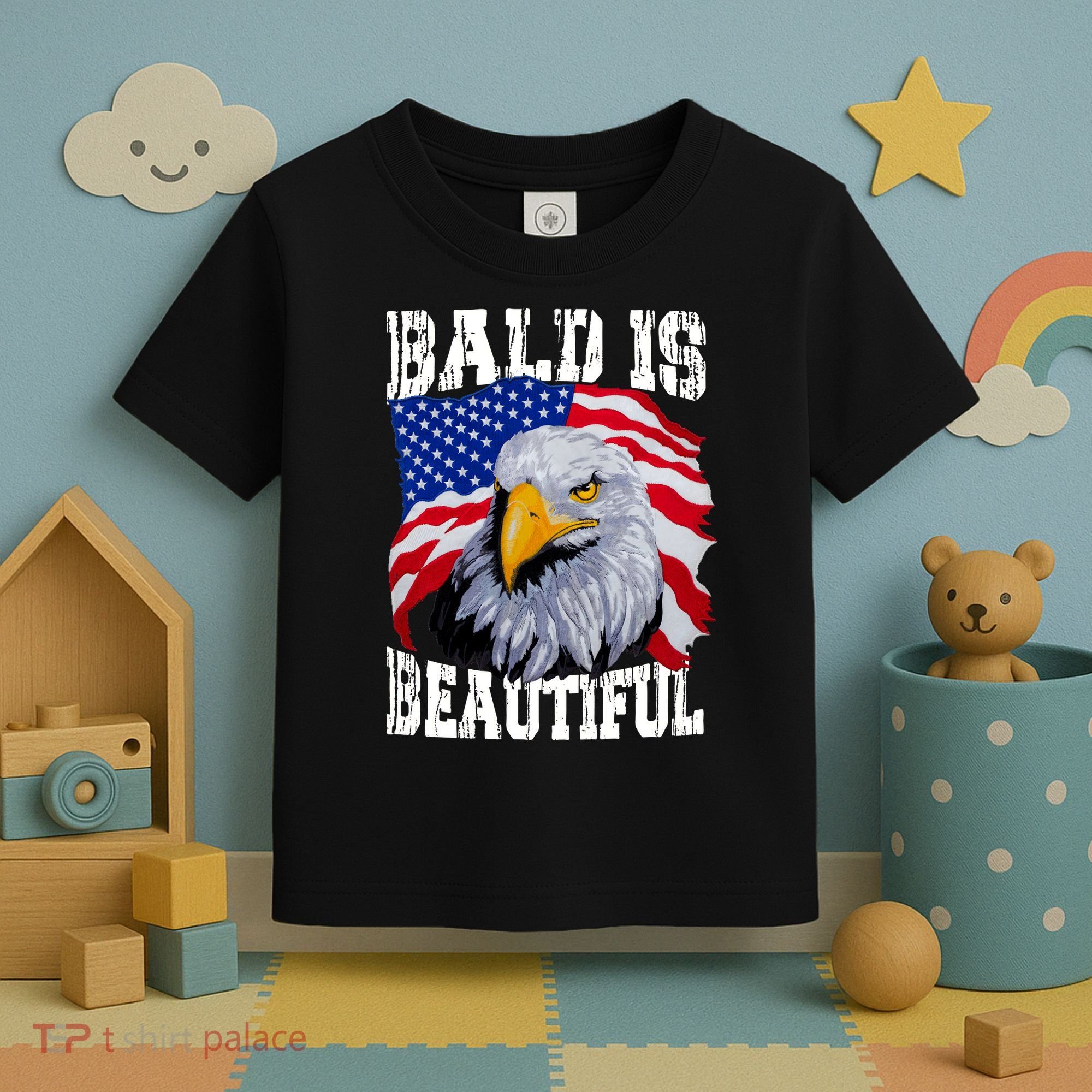 Bald Is Beautiful 4th Of July Independence Day Bald Eagle Toddler T-Shirt