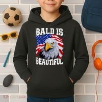 Bald Is Beautiful 4th Of July Independence Day Bald Eagle Kids Hoodie thumb 2