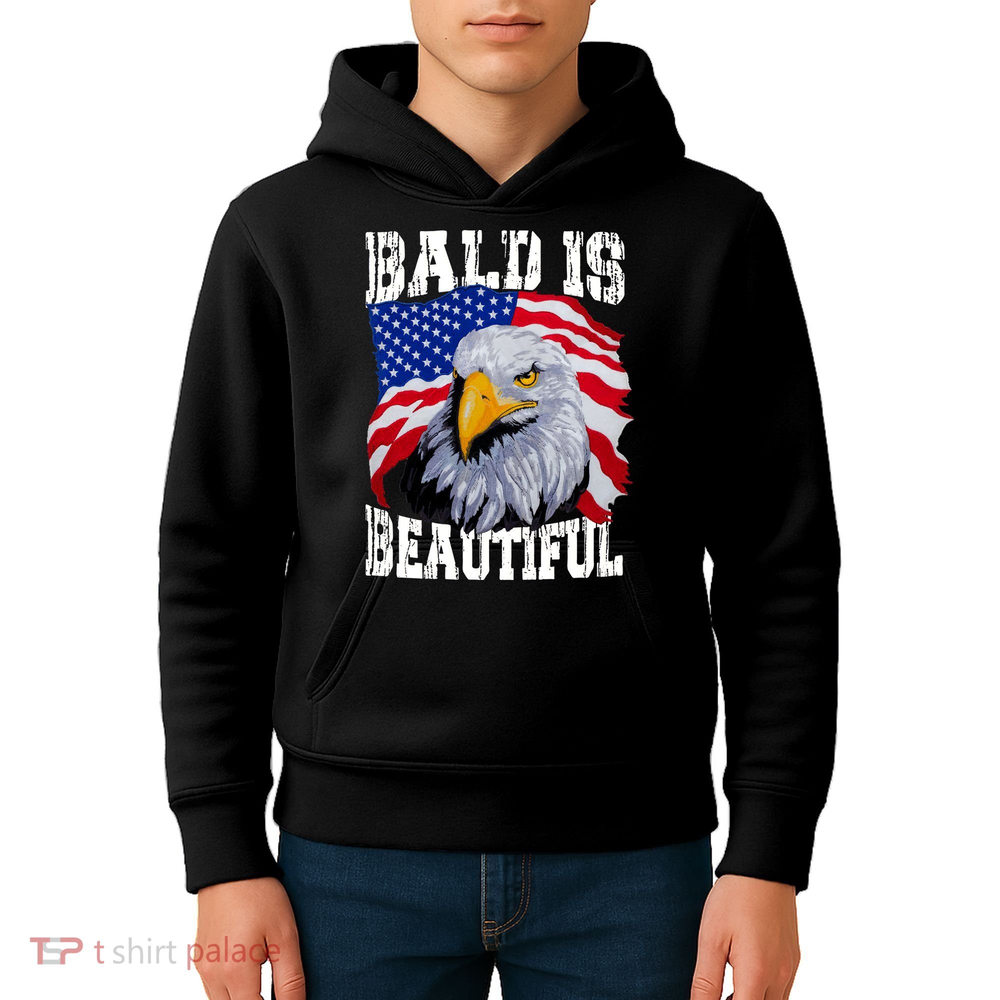 Bald Is Beautiful 4th Of July Independence Day Bald Eagle Kids Hoodie