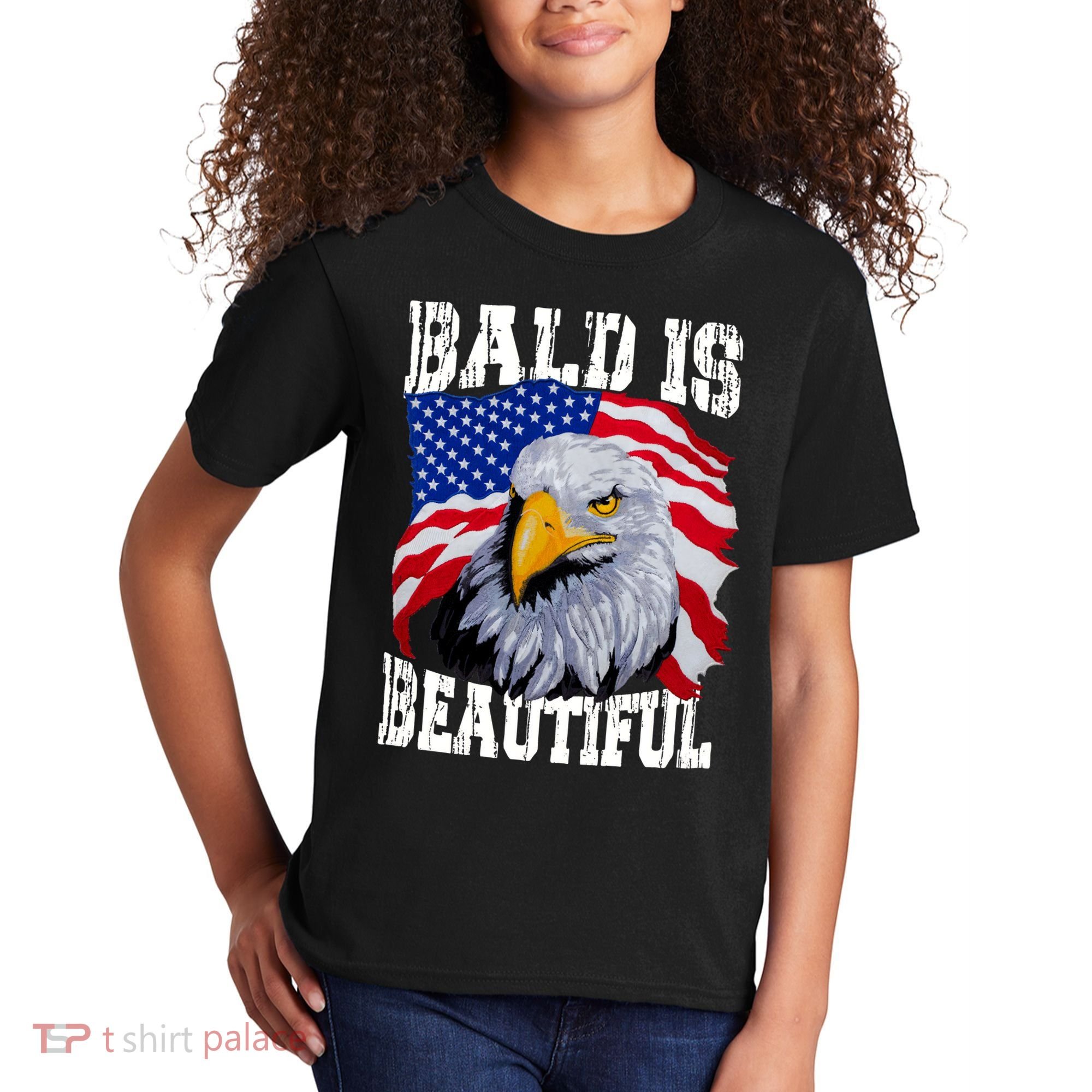 Bald Is Beautiful 4th Of July Independence Day Bald Eagle Kids T-Shirt