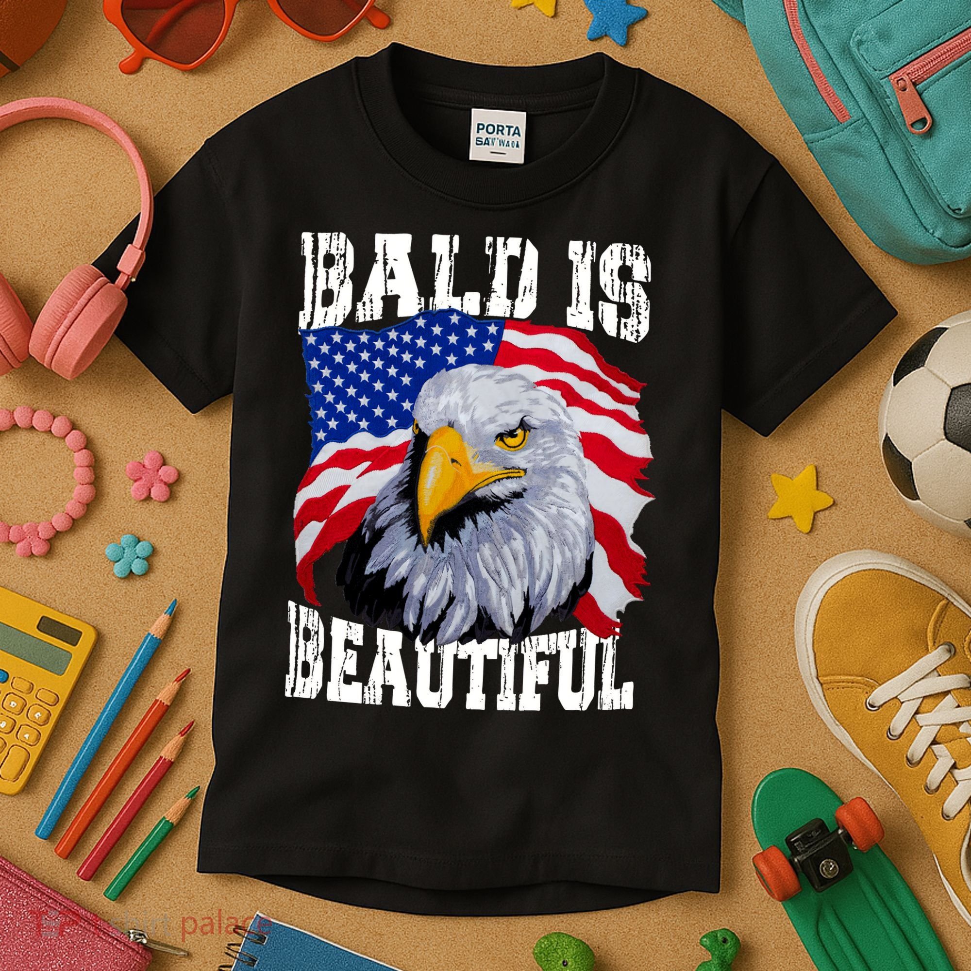 Bald Is Beautiful 4th Of July Independence Day Bald Eagle Kids T-Shirt