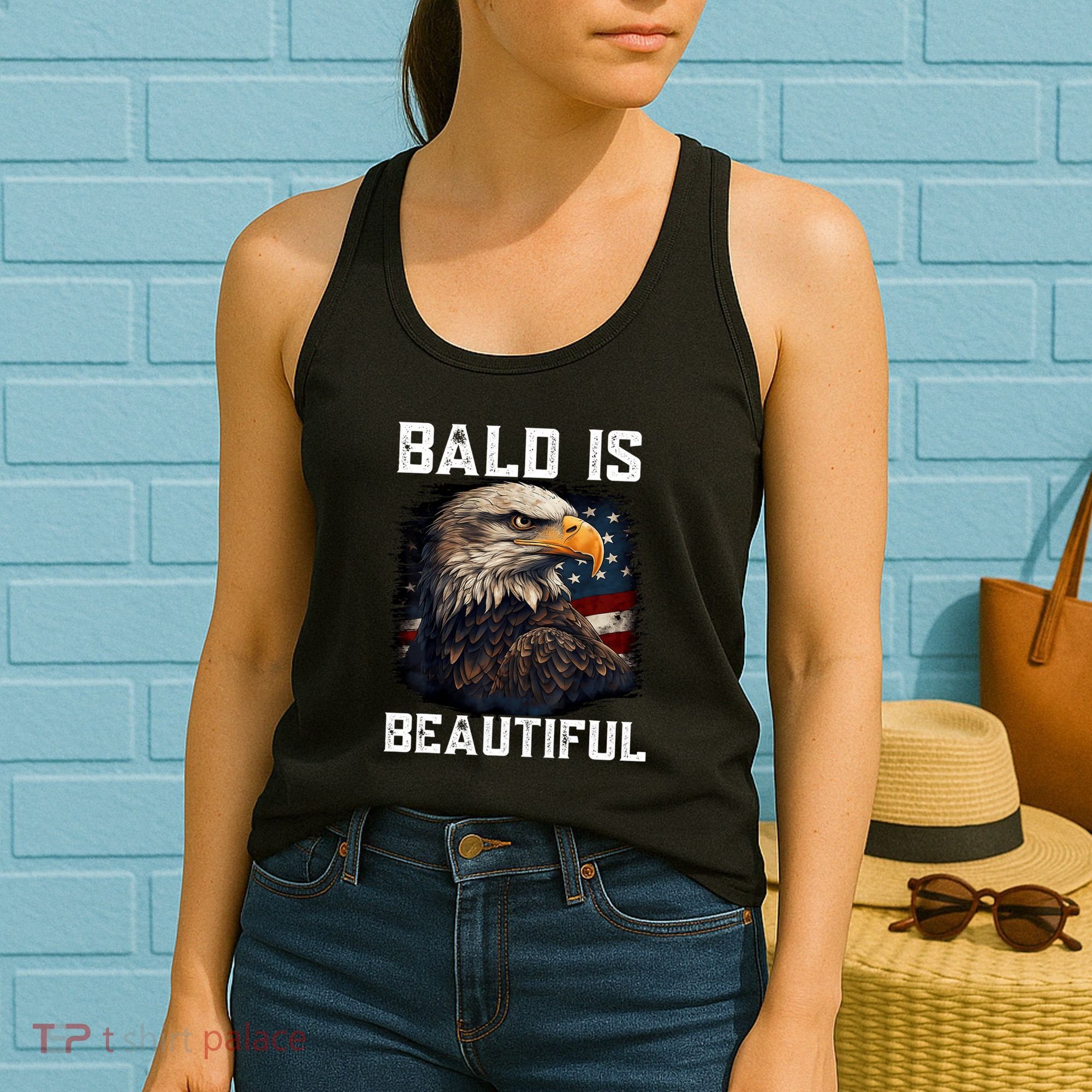 Bald Is Beautiful 4th Of July Independence Day Bald Eagle Women's Tank Top