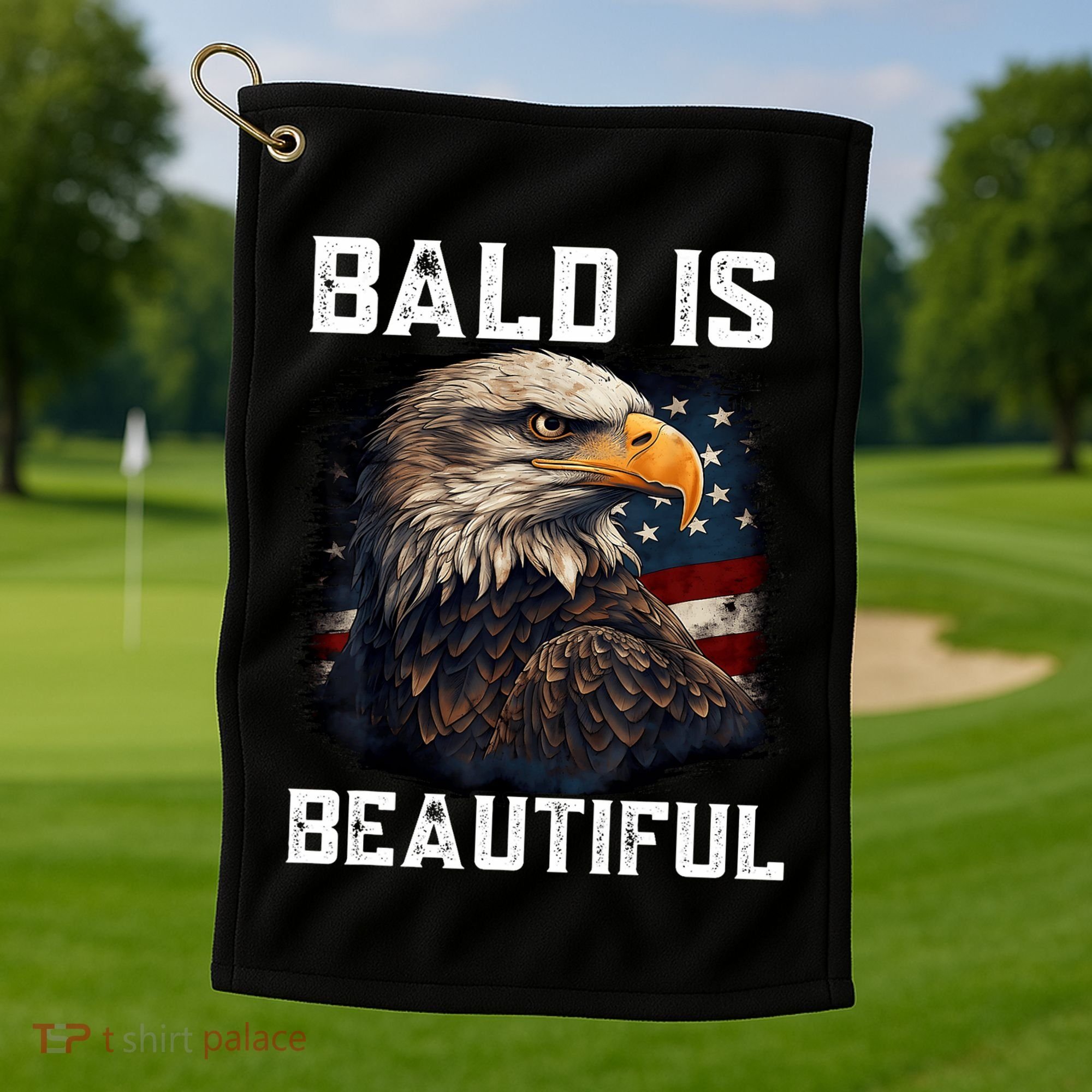 Bald Is Beautiful 4th Of July Independence Day Bald Eagle Golf Towel