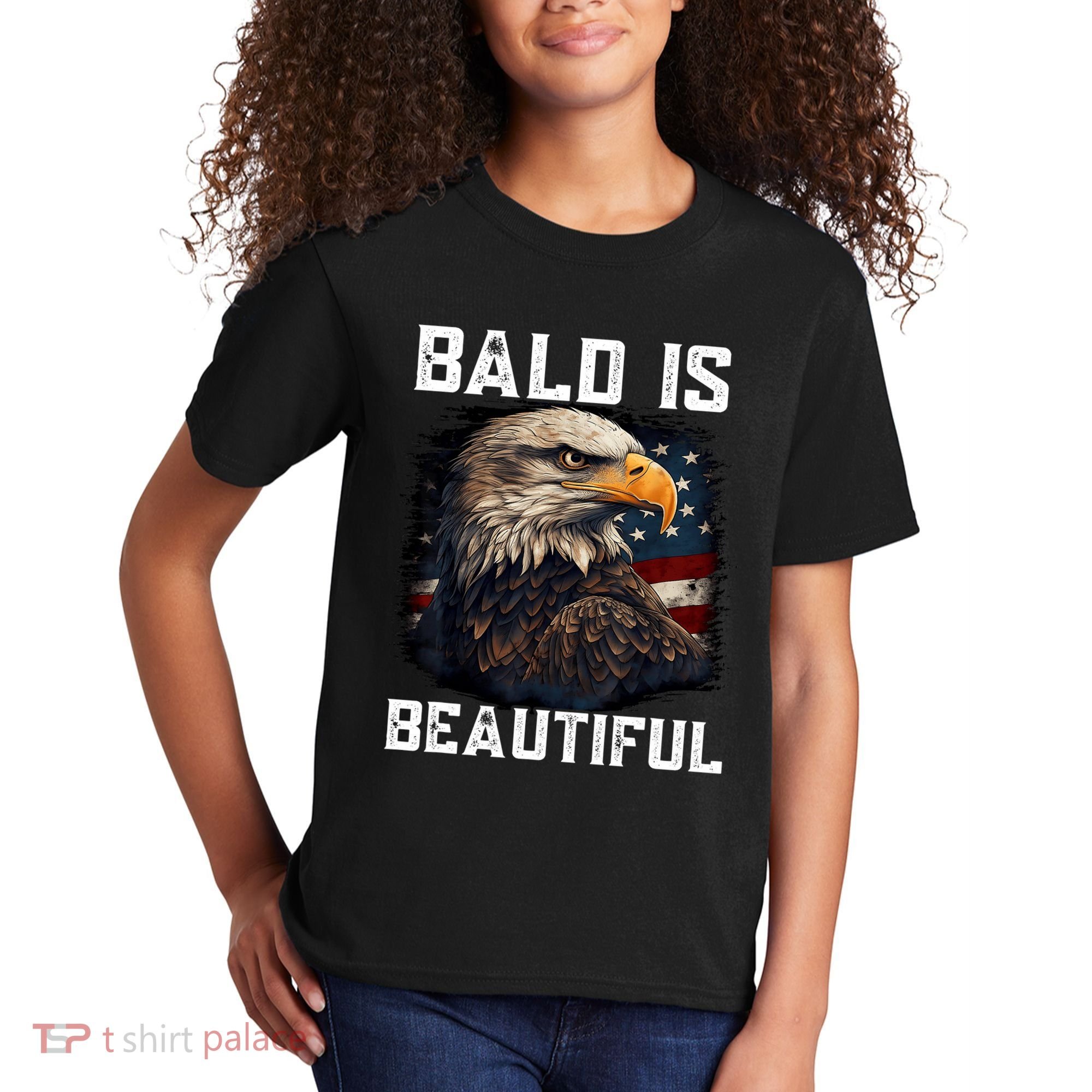 Bald Is Beautiful 4th Of July Independence Day Bald Eagle Kids T-Shirt