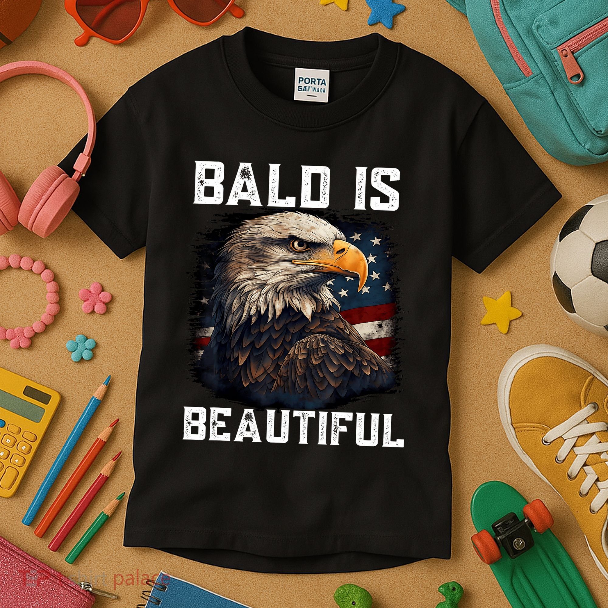 Bald Is Beautiful 4th Of July Independence Day Bald Eagle Kids T-Shirt