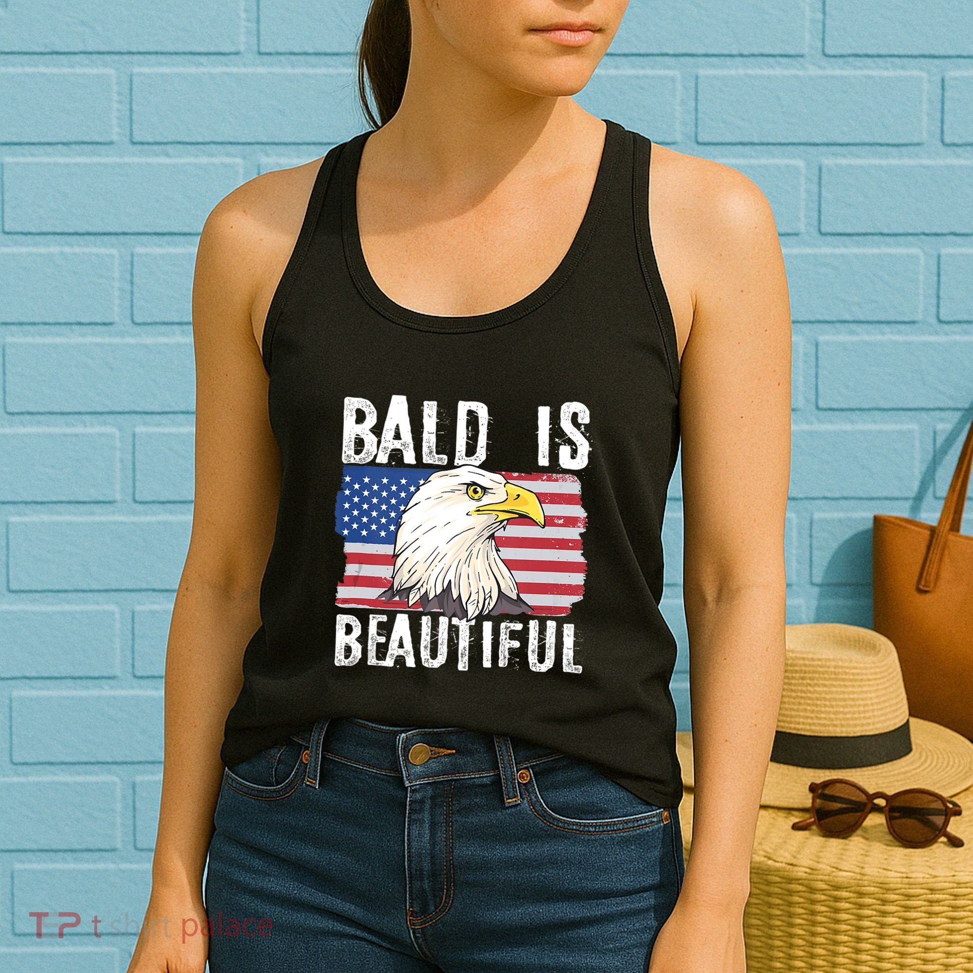 Bald Is Beautiful 4th Of July Independence Day Bald Eagle Women's Tank Top