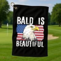 Bald Is Beautiful 4th Of July Independence Day Bald Eagle Golf Towel thumb 1