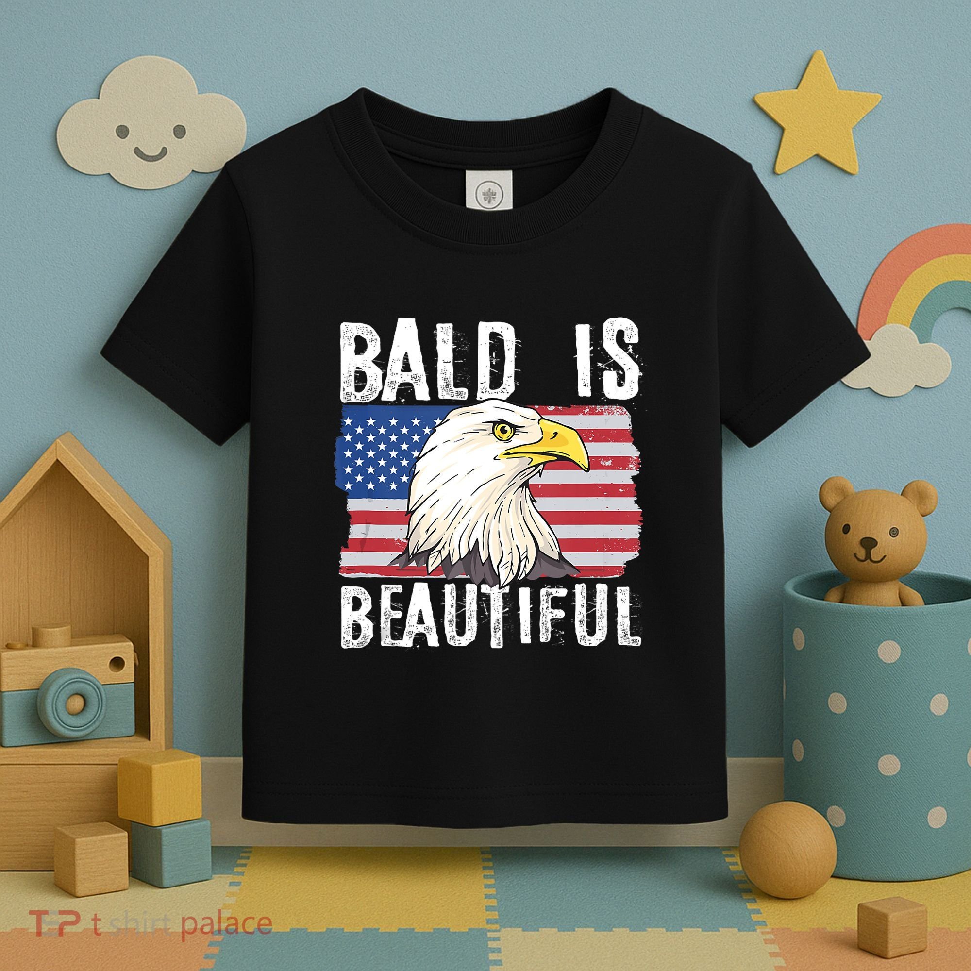 Bald Is Beautiful 4th Of July Independence Day Bald Eagle Toddler T-Shirt