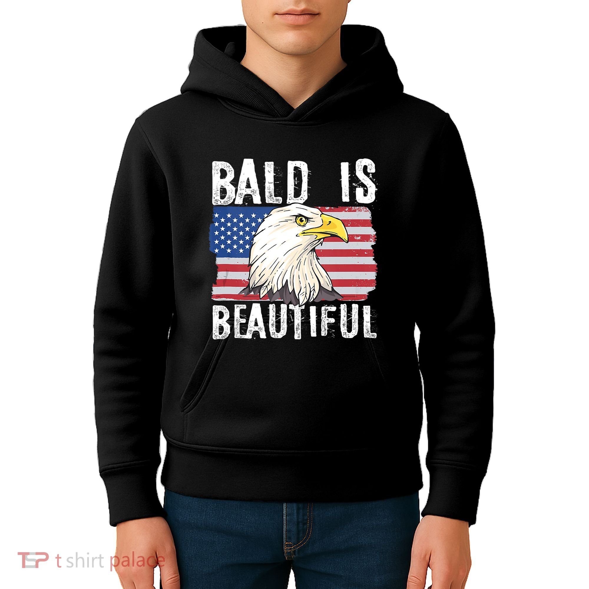 Bald Is Beautiful 4th Of July Independence Day Bald Eagle Kids Hoodie