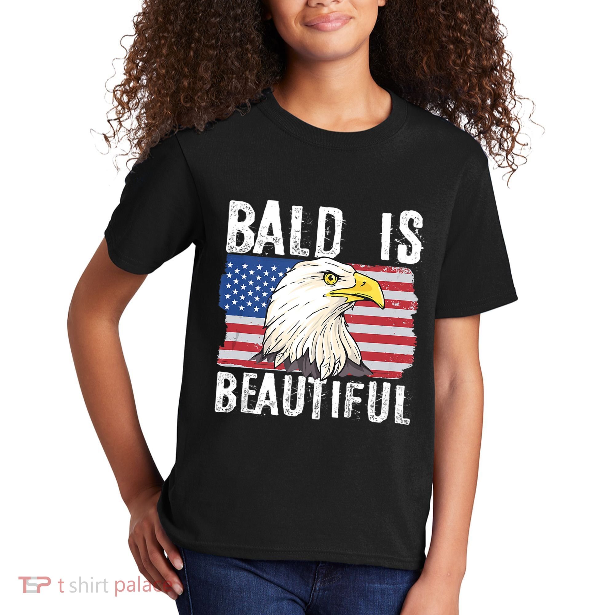 Bald Is Beautiful 4th Of July Independence Day Bald Eagle Kids T-Shirt