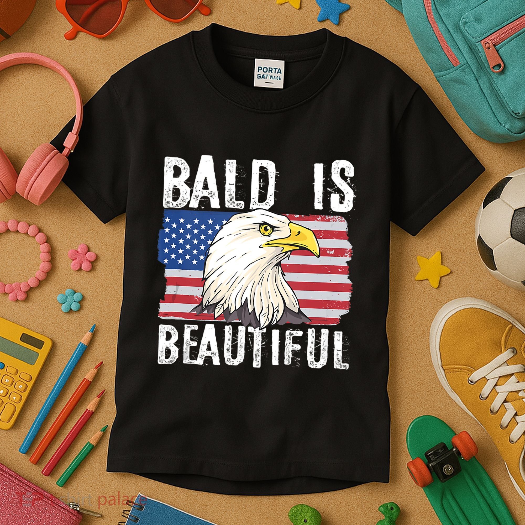 Bald Is Beautiful 4th Of July Independence Day Bald Eagle Kids T-Shirt