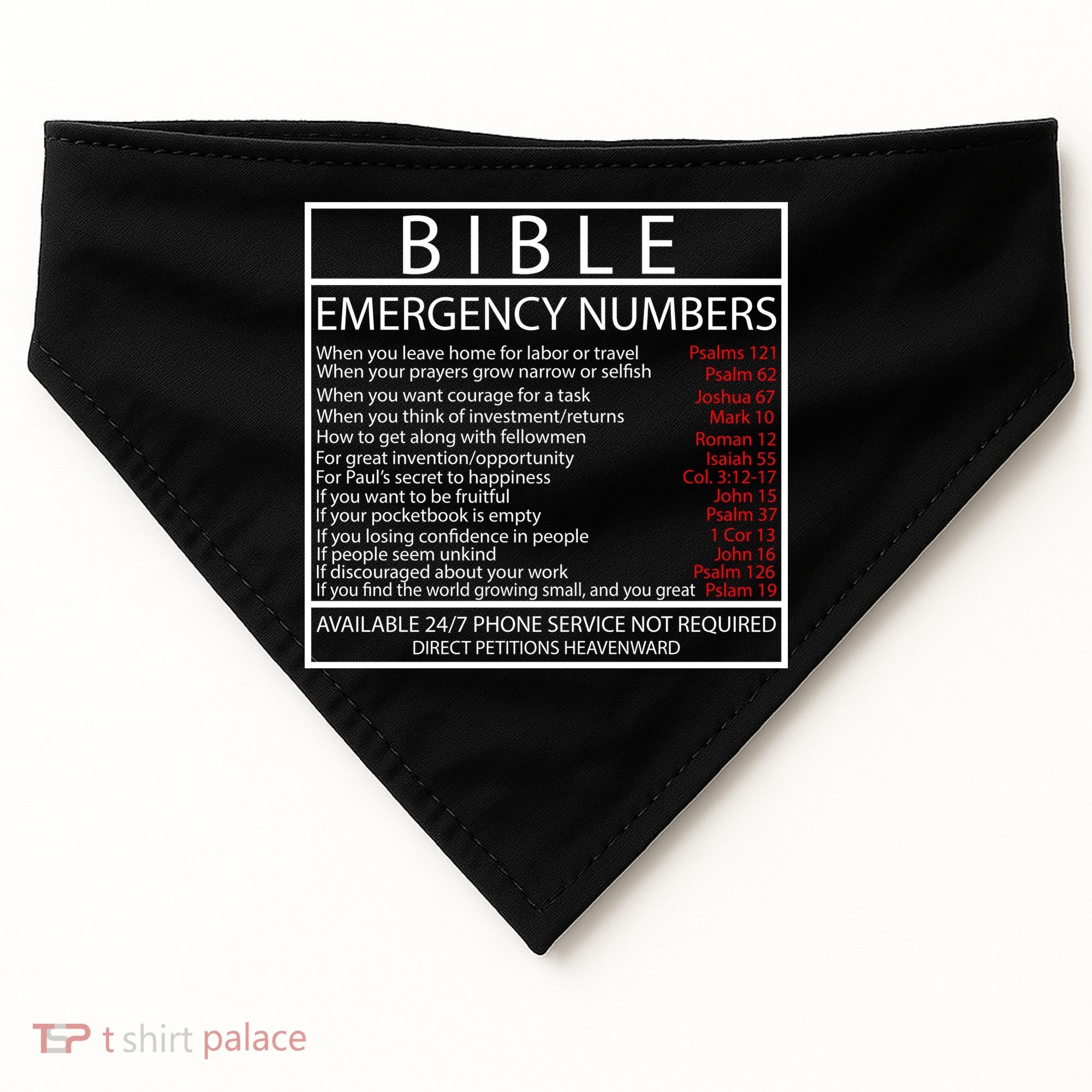 Bible Emergency Hotline Numbers USA-Made Doggie Bandana