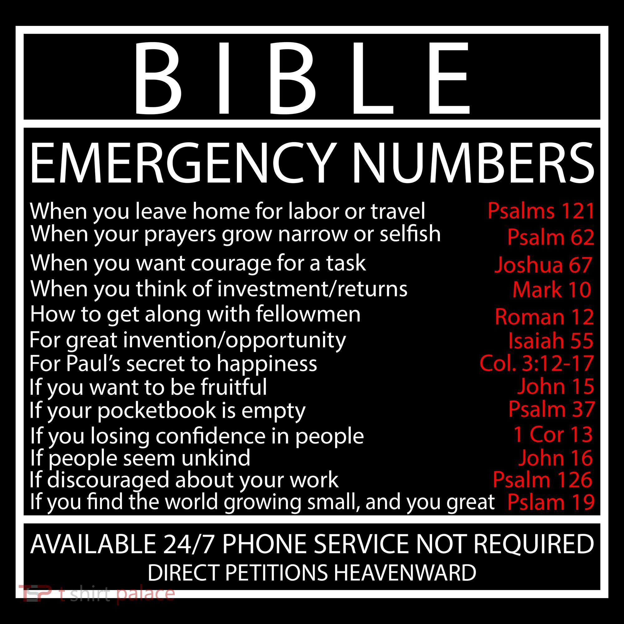 Bible Emergency Hotline Numbers Women's T-Shirt