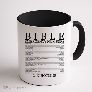 Bible Emergency Numbers Coffee Mug back