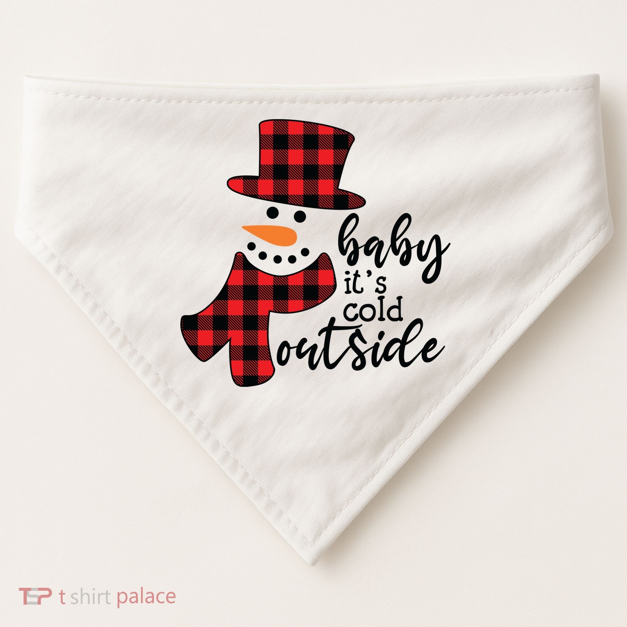 Baby It's Cold Outside Snowman Buffalo Plaid Pajama Xmas Gift USA-Made Doggie Bandana