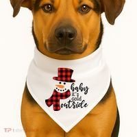 Baby It's Cold Outside Snowman Buffalo Plaid Pajama Xmas Gift USA-Made Doggie Bandana thumb 1