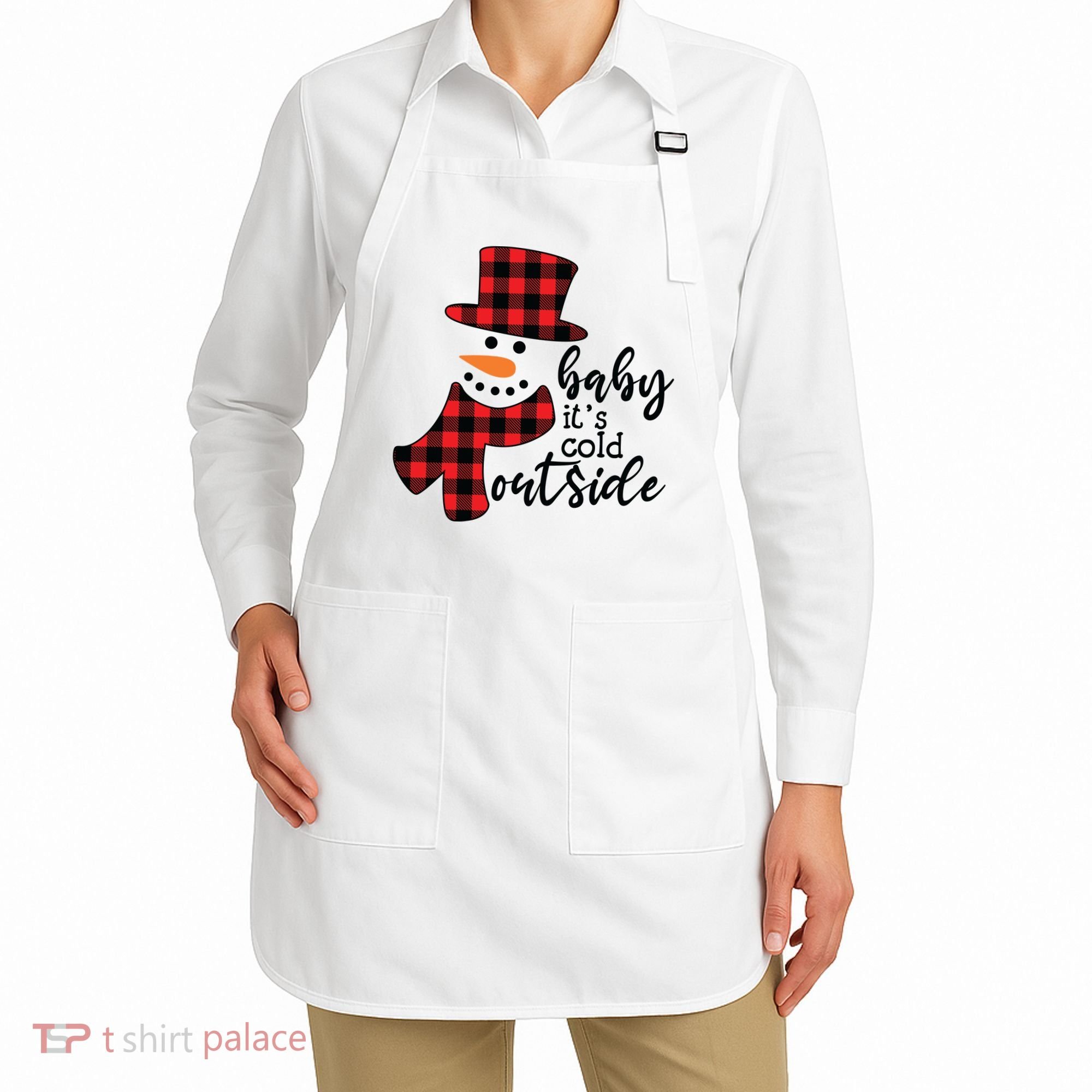 Baby It's Cold Outside Snowman Buffalo Plaid Pajama Xmas Gift Apron