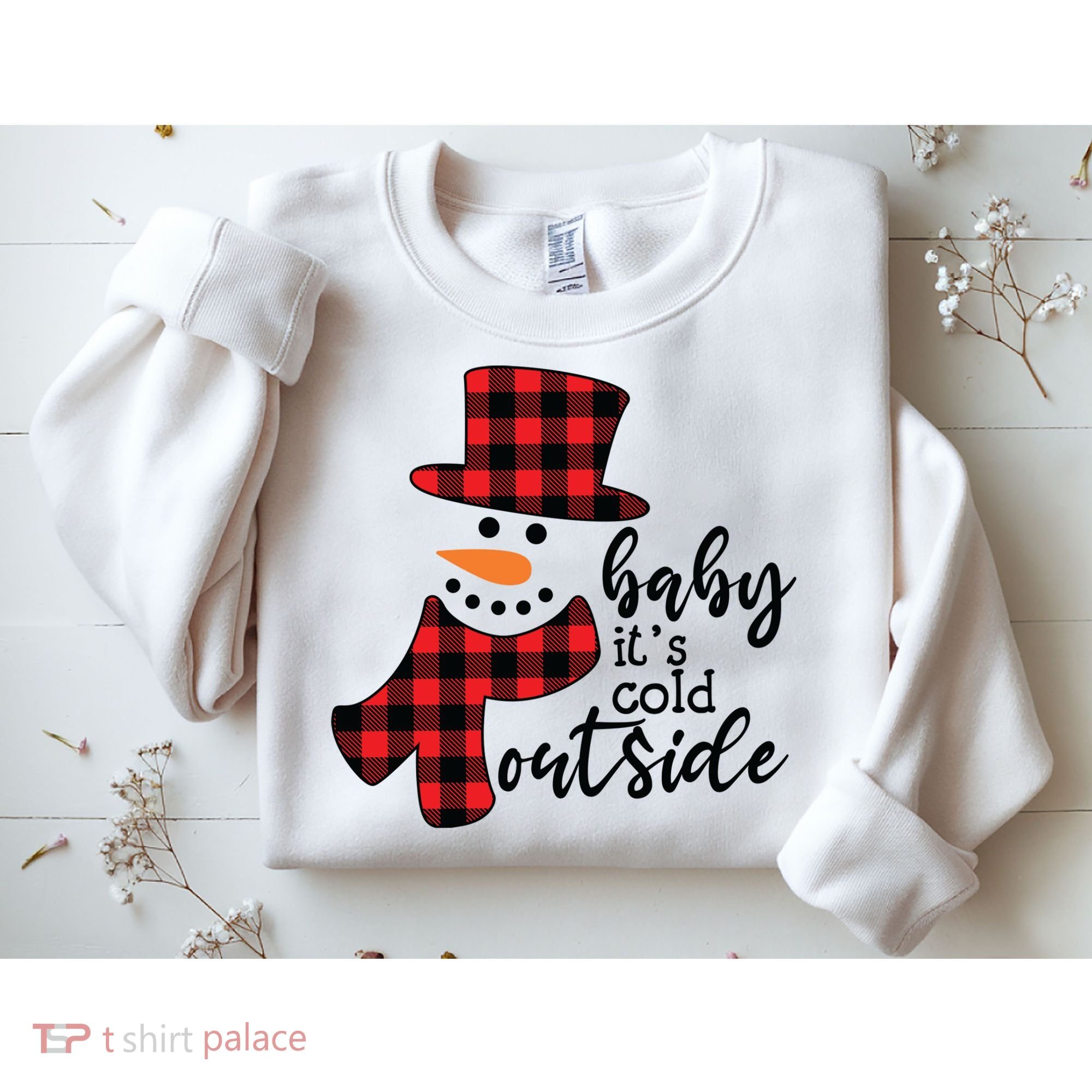 Baby It's Cold Outside Snowman Buffalo Plaid Pajama Xmas Gift Sweatshirt