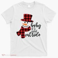 Baby It's Cold Outside Snowman Buffalo Plaid Pajama Xmas Gift T-Shirt thumb 0