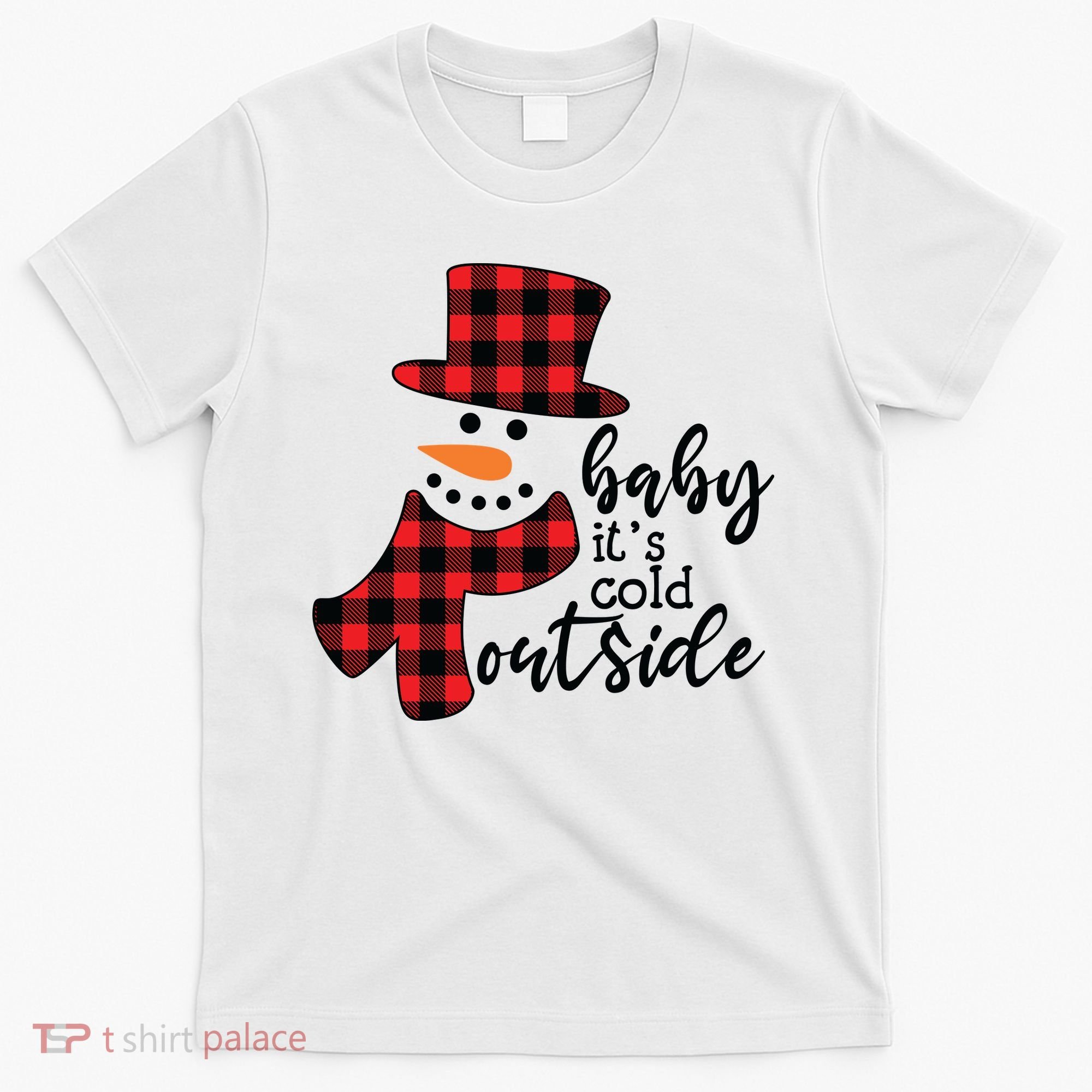 Baby It's Cold Outside Snowman Buffalo Plaid Pajama Xmas Gift T-Shirt