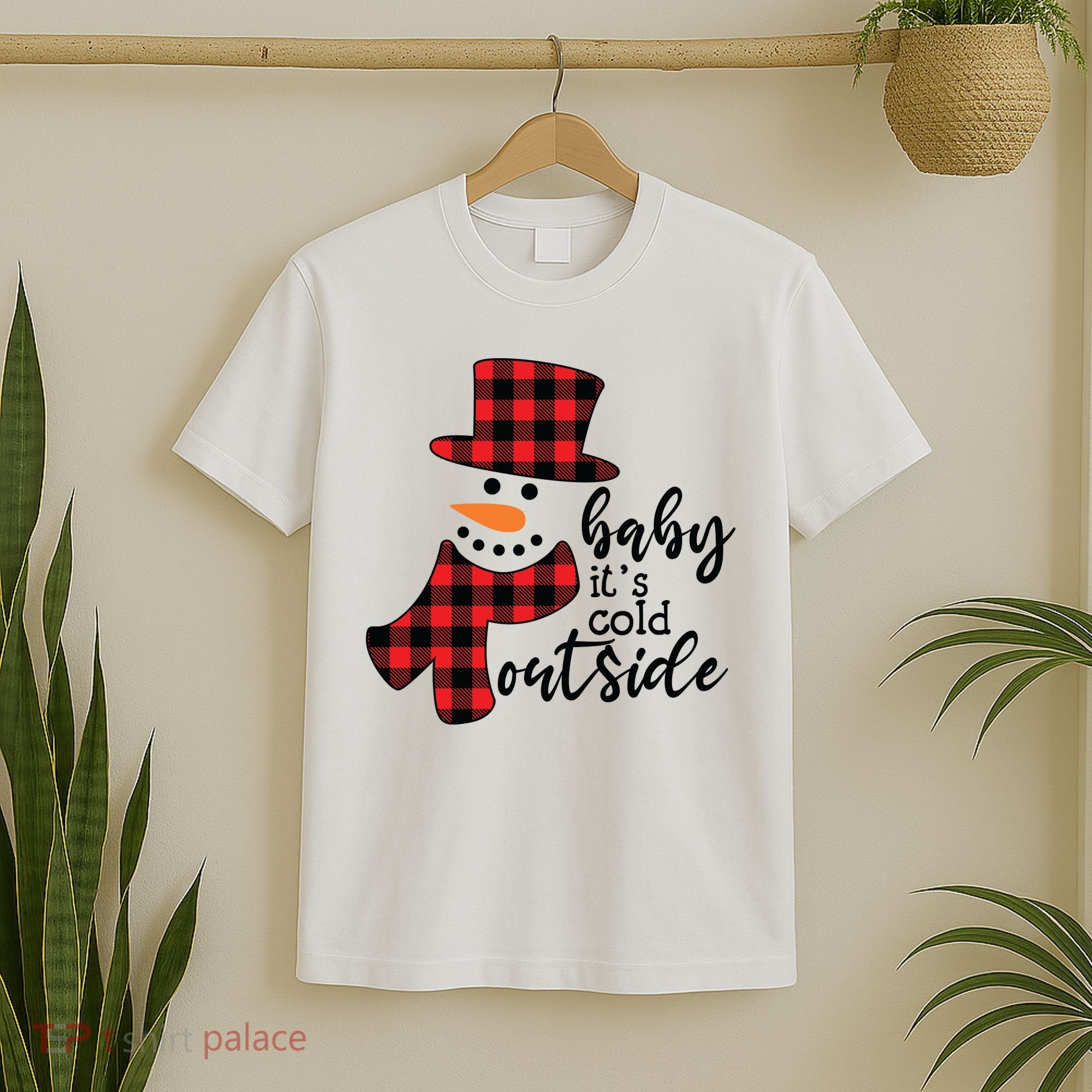 Baby It's Cold Outside Snowman Buffalo Plaid Pajama Xmas Gift T-Shirt