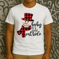 Baby It's Cold Outside Snowman Buffalo Plaid Pajama Xmas Gift T-Shirt thumb 3