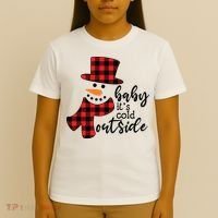 Baby It's Cold Outside Snowman Buffalo Plaid Pajama Xmas Gift T-Shirt thumb 4