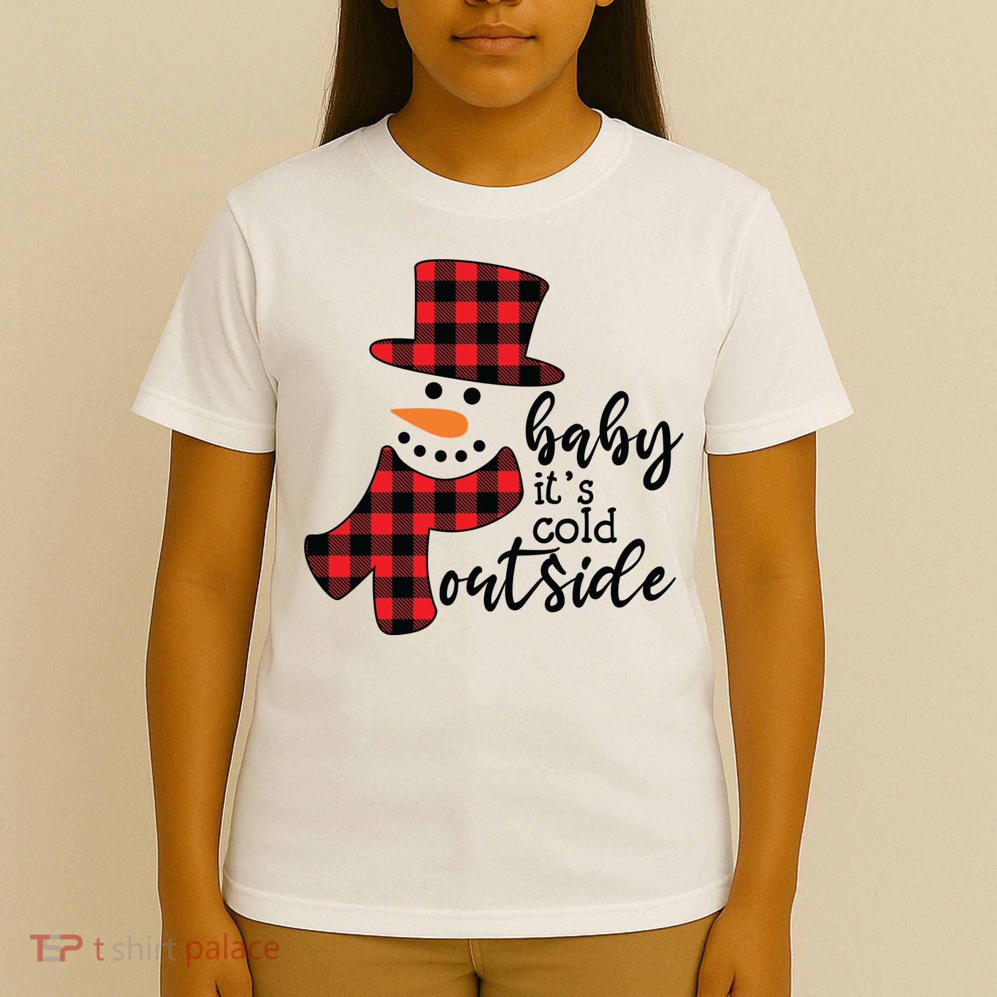 Baby It's Cold Outside Snowman Buffalo Plaid Pajama Xmas Gift T-Shirt