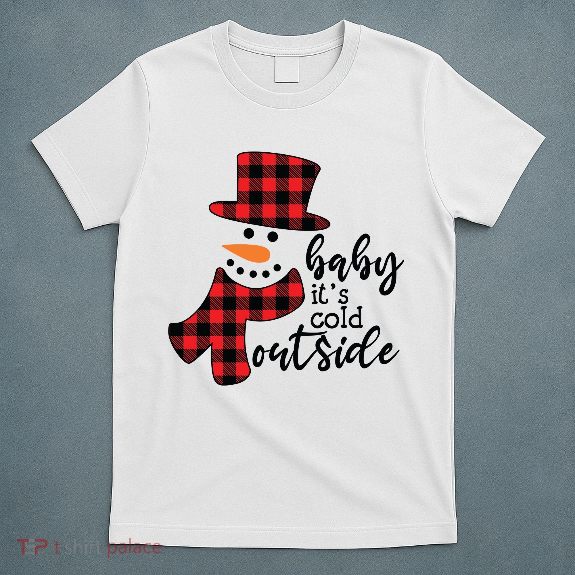 Baby It's Cold Outside Snowman Buffalo Plaid Pajama Xmas Gift T-Shirt