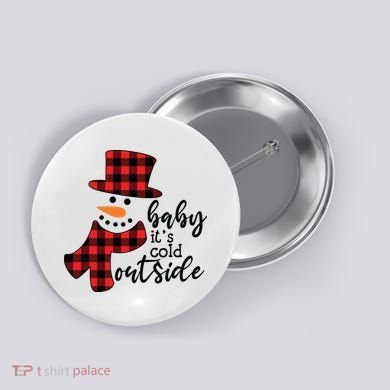 Baby It's Cold Outside Snowman Buffalo Plaid Pajama Xmas Gift Button