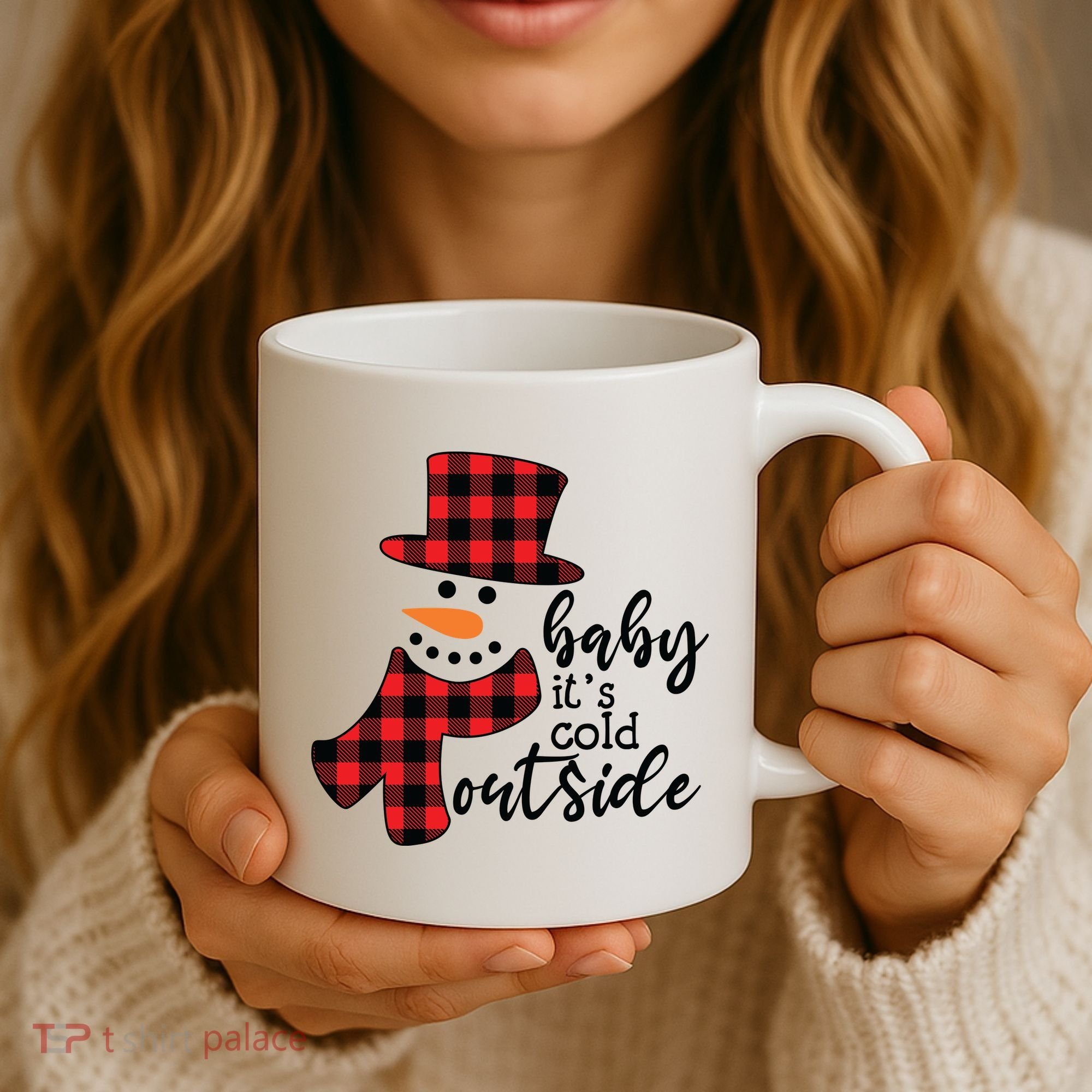 Baby It's Cold Outside Snowman Buffalo Plaid Pajama Xmas Gift Coffee Mug