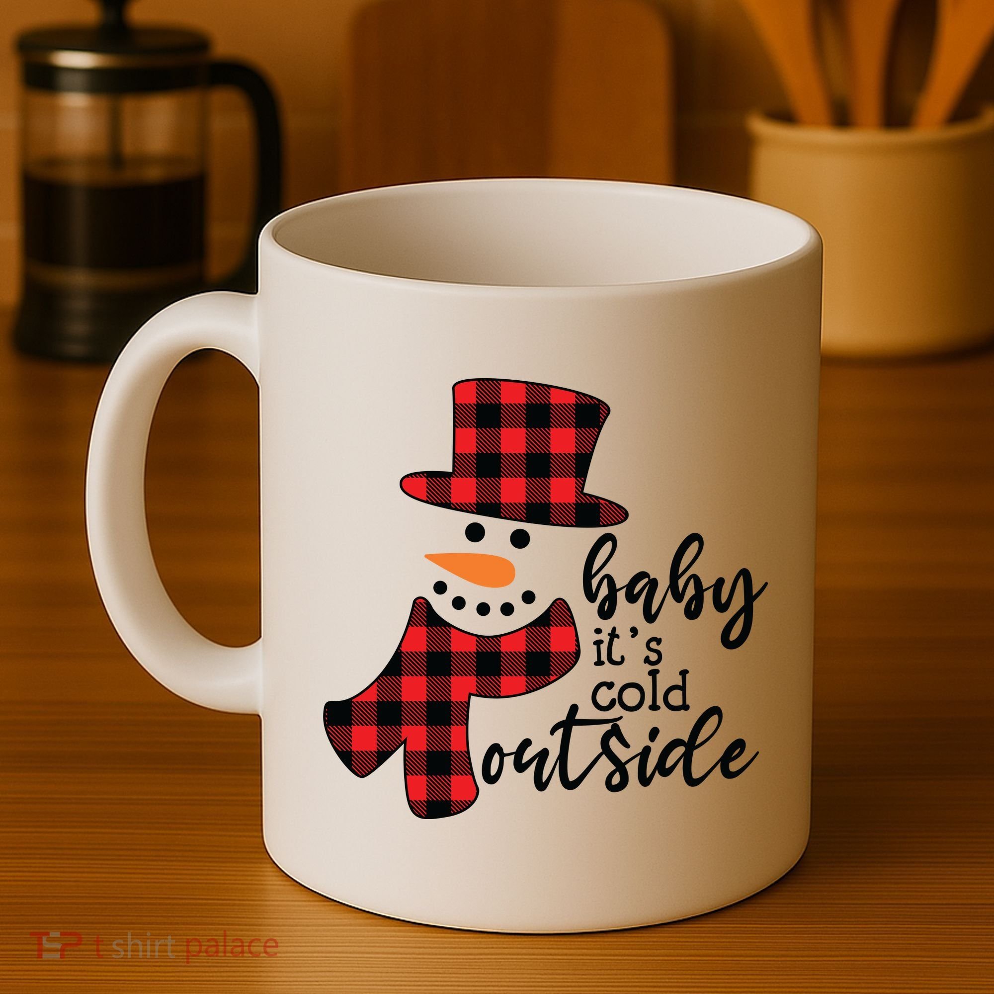 Baby It's Cold Outside Snowman Buffalo Plaid Pajama Xmas Gift Coffee Mug