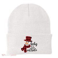 Baby It's Cold Outside Snowman Buffalo Plaid Pajama Xmas Gift Beanie thumb 0