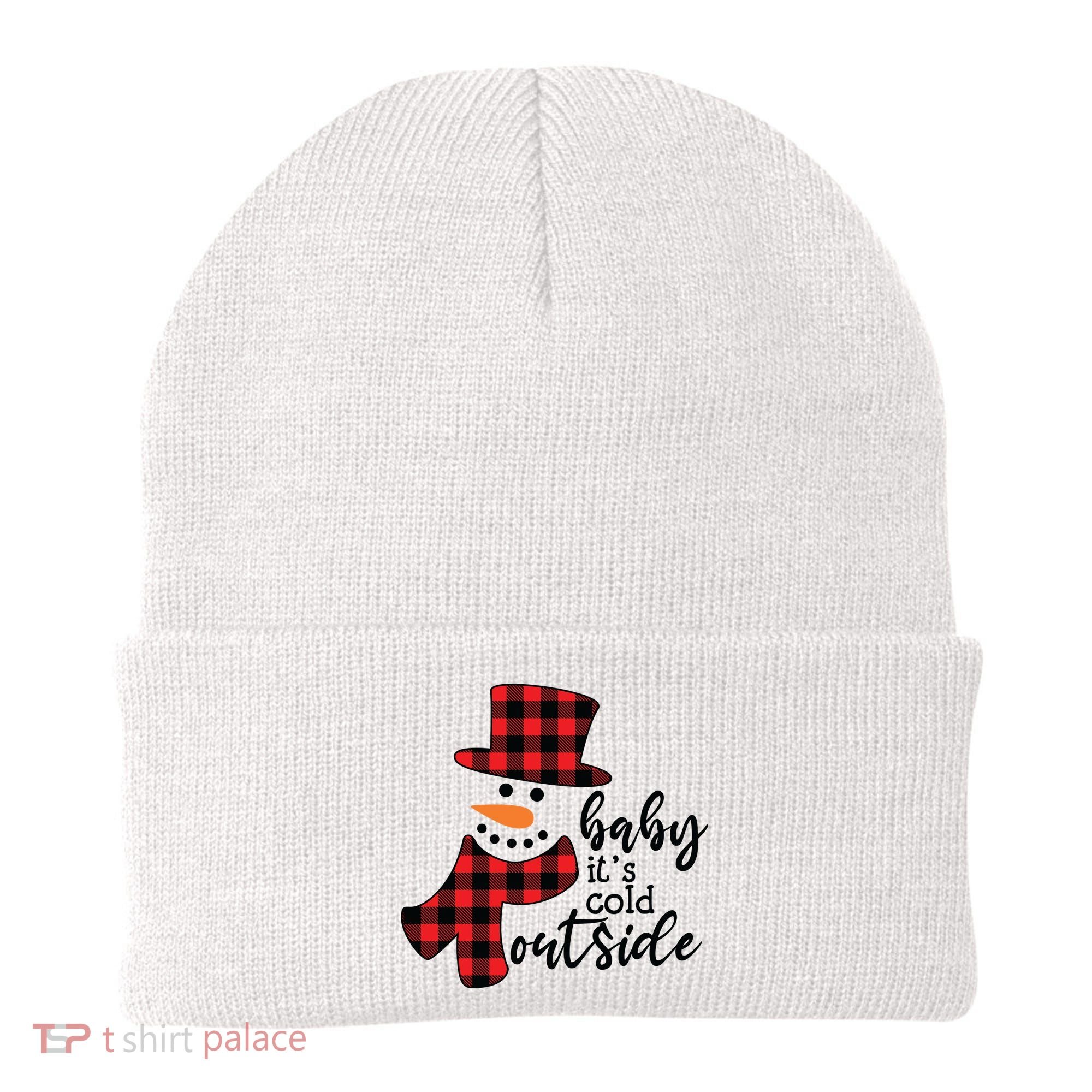 Baby It's Cold Outside Snowman Buffalo Plaid Pajama Xmas Gift Beanie