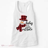 Baby It's Cold Outside Snowman Buffalo Plaid Pajama Xmas Gift Women's Tank Top thumb 0