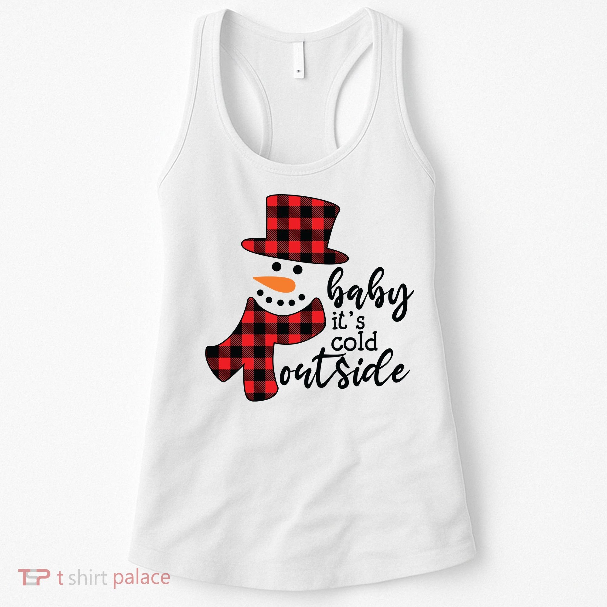 Baby It's Cold Outside Snowman Buffalo Plaid Pajama Xmas Gift Women's Tank Top